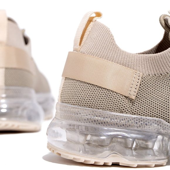 NEW🔥Dark Beige Stretch Knitted Transparent Cushion Air Bubble Sneakers Lace-Up - Picture 9 of 9